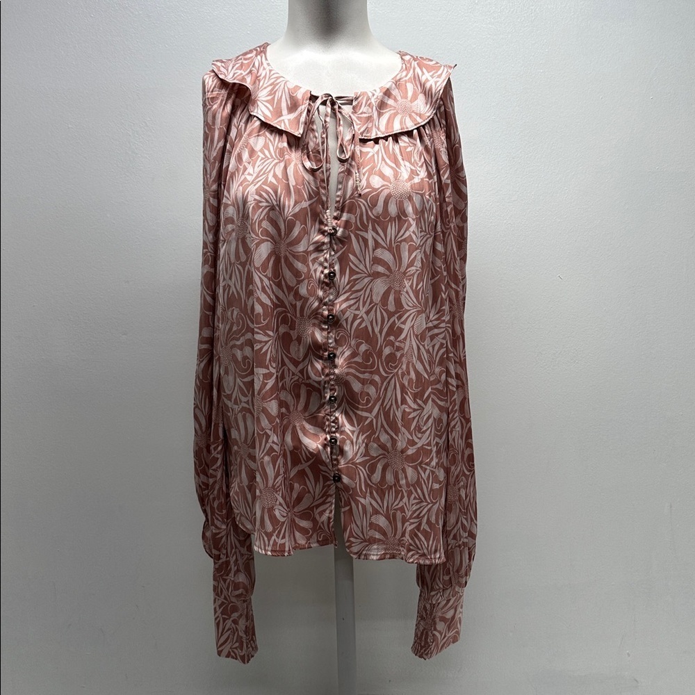 Florence Balducci Anthropologie Femme Blouse Collared Long Sleeve Top Pink Large - Picture 2 of 13